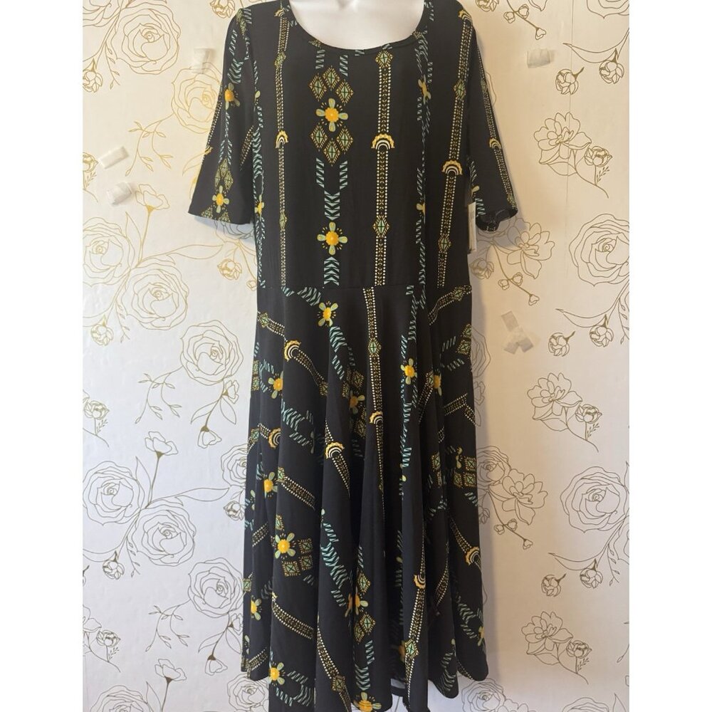 LuLaRoe Dress Nicole Size 3X  Black Floral Aztec Skater NWT 077